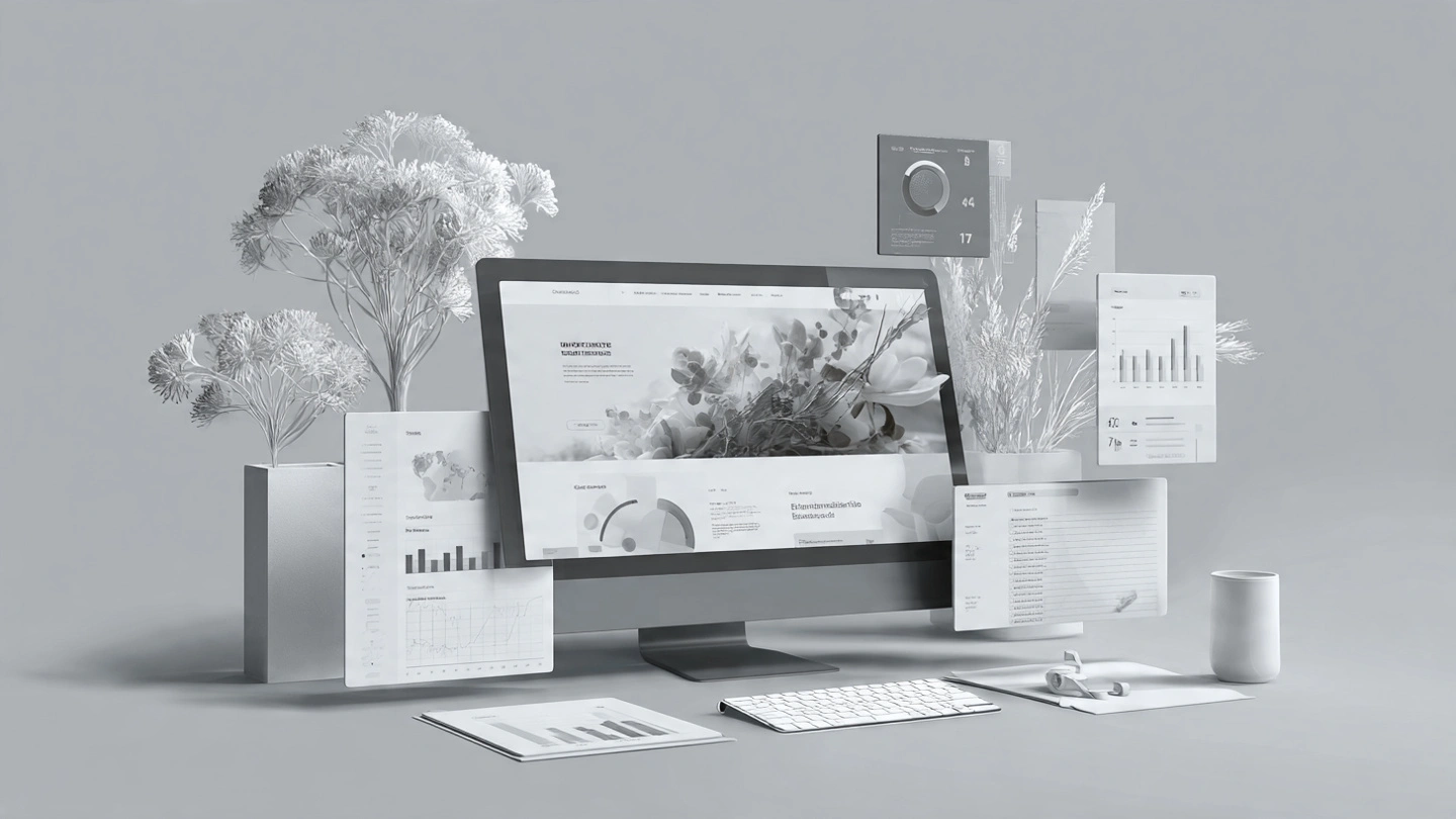 migrera från elementor till gutenberg bild i gråskala av desktop med migrering