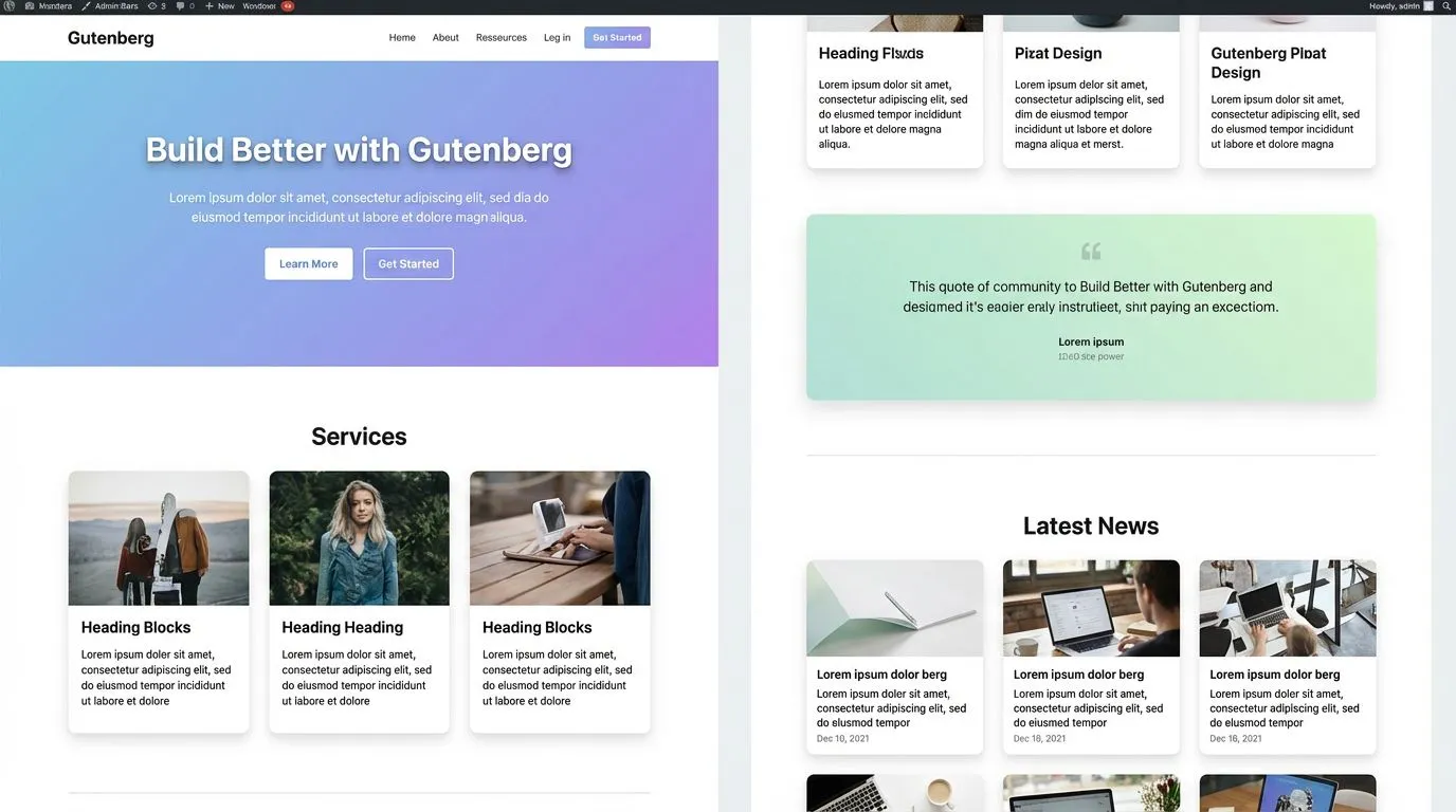 WordPress core-block modern sidlayout byggd i Gutenberg