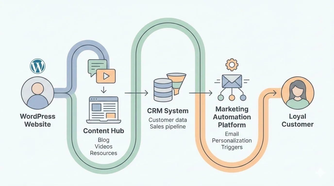WooCommerce och CRM illustration av digital kundresa hero