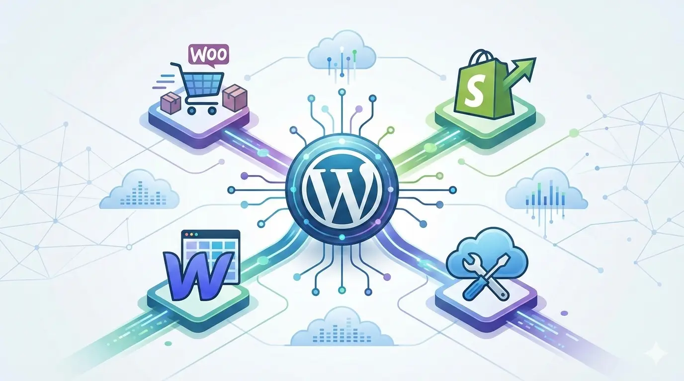 e-handelssystem för WordPress illustration av olika e-handelssystem