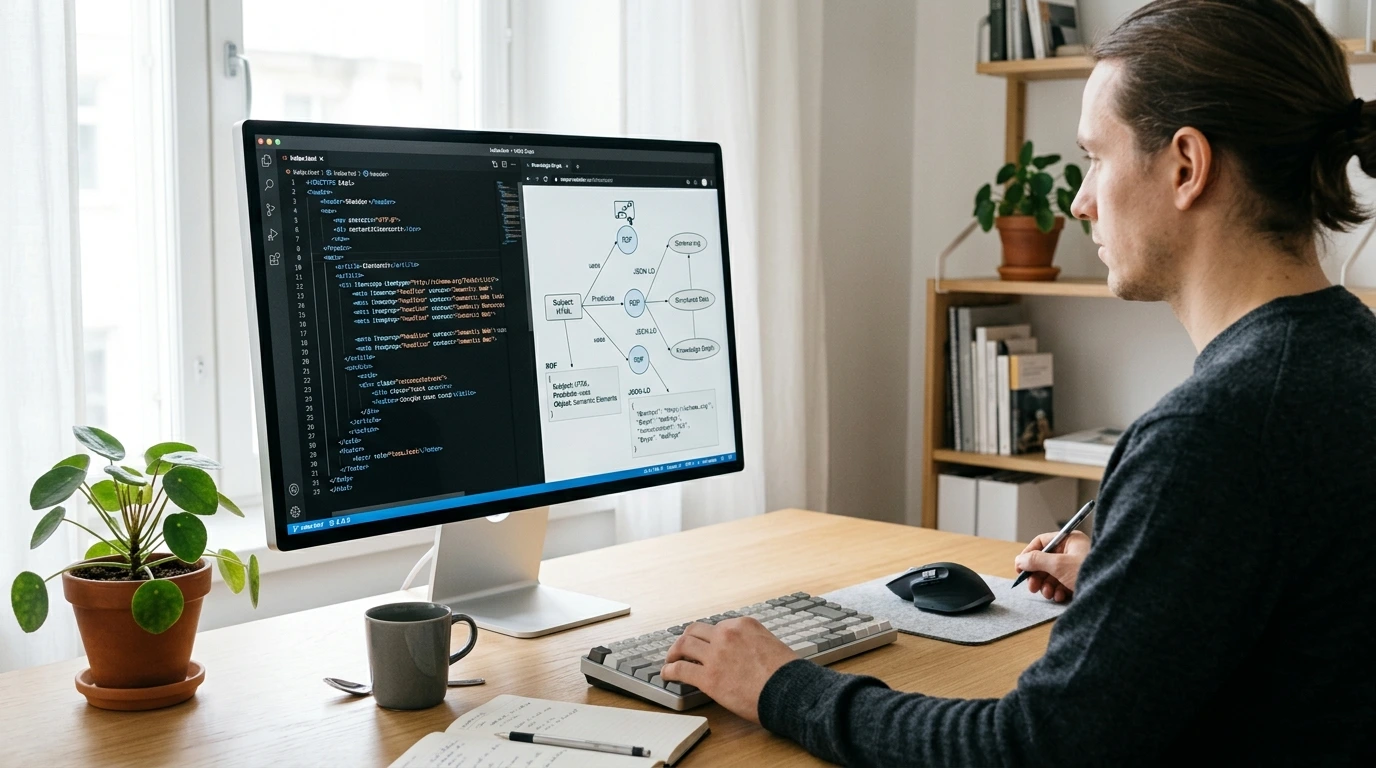 Schema.org Semantisk webbplatsarkitektur representerad genom ren HTML-struktur och länkade datakoncept