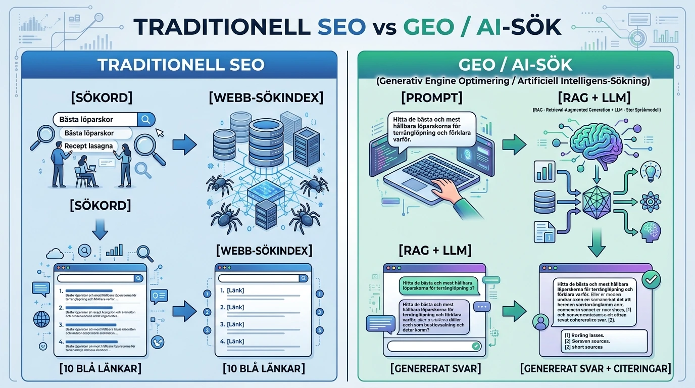 Vad är GEO en jämförelse mellan traditionell SEO och GEO/AI-sök och hur det fungerar i praktiken